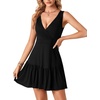 image:imageLYANER Womens Wrap V Neck Sleeveless Sundress Casual Summer Flare A Line Tank Dress Black Medium