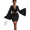 image:imageLYANER Women 2 Piece Vacation Outfits Tie Knot Front Bell Long Sleeve Crop Top and Mini Skirt Summer SetBlack