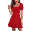 image:imageLYANER Women Swiss Dots Square Neck Ruffle Hem Short Sleeve Elegant Mini DressRed