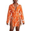 image:imageLYANER Womens Button Down Shirt Dress Collared Long Sleeve Sexy Tops Slit Hem Long ShirtsHeart Print Orange