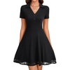 image:imageLYANER Womens Button V Neck Short Sleeve Lace Trimmed A Line Hem Casual Mini Dresses Black Small