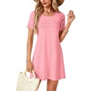 image:imageLYANER Womens Casual Cotton Short Sleeve Dress Pleated A Line Flowy Mini T Shirt DressPink