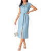 image:imageLYANER Womens Collar Neck Belted High Split Sleeveless Side Pocket Office Midi DressLight Blue