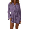 image:imageLYANER Womens Collar V Neck Button Down Pleated Long Sleeve Mini Shirt Dress with BeltPurple