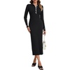 image:imageLYANER Womens Collared V Neck Button Up Long Sleeve Slim Fit Casual Long Sweater DressBlack