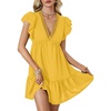 image:imageLYANER Womens Deep V Neck Ruffle Short Sleeve A Line Swing Flared Cocktail Party Mini DressMustard Yellow