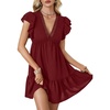 image:imageLYANER Womens Deep V Neck Ruffle Short Sleeve Mini Dress A Line Swing Flared Cocktail PartyBurgundy