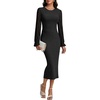 image:imageLYANER Womens Elegant Contrast Lace Long Sleeve Ribbed Knit Slit Slim Midi Bodycon DressBlack