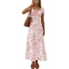 image:imageLYANER Womens Floral Print Square Neck Short Sleeve Smocked Flowy A Line Boho Long SundressWhite
