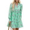 image:imageLYANER Womens Floral Print V Neck Patchwork Ruched A Line Long Sleeve Loose Boho Mini DressGreen