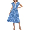 image:imageLYANER Womens Floral Print V Neck Ruffle Short Sleeve Flowy A Line Boho Midi DressBlue
