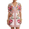 image:imageLYANER Womens Floral Print V Neck Short Sleeve Ruched A Line Beach Vacation Mini SundressPink