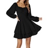 image:imageLYANER Womens Lantern Long Sleeve Tie Back Square Neck Ruffle Short Dress Flowy Casual Party Mini DressesBlack
