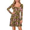 image:imageLYANER Womens Long Sleeve Mini Dress Loose Casual Empire Waist Above Knee Length DressesArmy Green Print