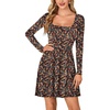 image:imageLYANER Womens Long Sleeve Mini Dress Loose Casual Empire Waist Above Knee Length DressesBlack and Orange Floral Print