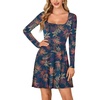 image:imageLYANER Womens Long Sleeve Mini Dress Loose Casual Empire Waist Above Knee Length DressesDark Blue Print