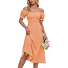 image:imageLYANER Womens Off Shoulder Wrap Ruffle Puff Short Sleeve Ruched Tie Back DressLight Orange