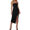 image:imageLYANER Womens Ribbed Strapless Side Slit Bodycon Dress Formal Cocktail Party MidiBlack