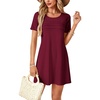 image:imageLYANER Womens Ruched Pleated Front Round Neck Flare Short Sleeve Mini Dress Dark Red XLarge