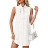 image:imageLYANER Womens Sleeveless Tie Knot Mock Neck Buttons Down Work Offic Mini Tank DressPure White