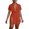 image:imageLYANER Womens Split Shirt Dress Collar V Neck Button Down Short Sleeve Sexy Mini Shirt DressesCaramel
