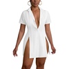 image:imageLYANER Womens Split Shirt Dress Collar V Neck Button Down Short Sleeve Sexy Mini Shirt DressesWhite