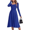 image:imageLYANER Womens Square Neck Long Sleeve Empire Waist A Line Flare Solid Midi DressSolid Royal Blue