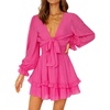 image:imageLYANER Womens Tie Front Plunge V Neck Ruffle Layer Long Sleeve Sexy Mini DressRose