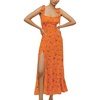 image:imageLYANER Womens Tie Shoulder Strap Square Neck Sleeveless Tie Waist Side Split Slit Printed Midi DressOrange