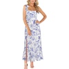 image:imageLYANER Womens Tie Shoulder Strap Square Neck Sleeveless Tie Waist Side Split Slit Printed Midi DressPure Light Purple