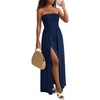 image:imageLYANER Womens Tube Strapless Smocked Side Split A Line Cocktail Party Maxi DressNavy Blue