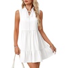 image:imageLYANER Womens V Neck Tie Knot Ruffle Trim Sleeveless Ruched Tiered Flowy Mini DressWhite