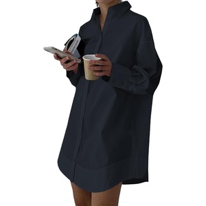 image:imageLYANER Womens Casual Shirt Dress Collar V Neck Button Down Loose Long Sleeve Mini DressesPure Gray