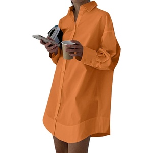 image:imageLYANER Womens Casual Shirt Dress Collar V Neck Button Down Loose Long Sleeve Mini DressesSolid Ginger