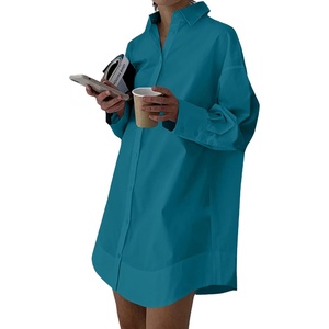 image:imageLYANER Womens Casual Shirt Dress Collar V Neck Button Down Loose Long Sleeve Mini DressesTurquoise