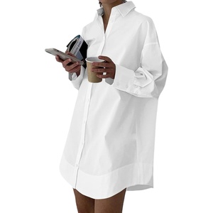 image:imageLYANER Womens Casual Shirt Dress Collar V Neck Button Down Loose Long Sleeve Mini DressesWhite