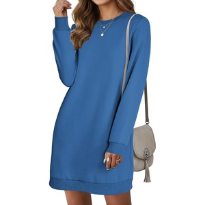 image:imageLYANER Womens Sweatshirt Dress Crewneck Long Sleeve Loose Fit Mini Sweat Shirt Dress with PocketsSolid Bright Blue