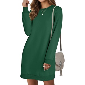 image:imageLYANER Womens Sweatshirt Dress Crewneck Long Sleeve Loose Fit Mini Sweat Shirt Dress with PocketsSolid Dark Green