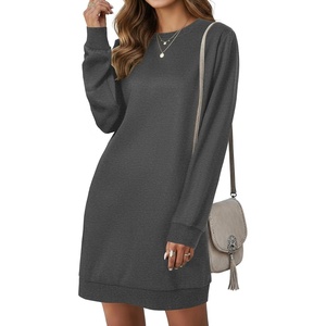 image:imageLYANER Womens Sweatshirt Dress Crewneck Long Sleeve Loose Fit Mini Sweat Shirt Dress with PocketsSolid Grey