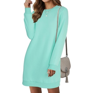 image:imageLYANER Womens Sweatshirt Dress Crewneck Long Sleeve Loose Fit Mini Sweat Shirt Dress with PocketsSolid Mint Green