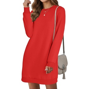 image:imageLYANER Womens Sweatshirt Dress Crewneck Long Sleeve Loose Fit Mini Sweat Shirt Dress with PocketsSolid Red