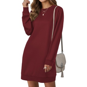 image:imageLYANER Womens Sweatshirt Dress Crewneck Long Sleeve Loose Fit Mini Sweat Shirt Dress with PocketsWine Red