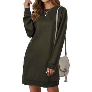 image:imageLYANER Womens Sweatshirt Dress Crewneck Long Sleeve Sweat Shirt Loose Fit Mini Dresses with Pockets Army Green Medium