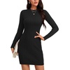 image:imageLYANER Womens Cable Knit Bodycon Dress Crewneck Knit Long Sleeve Cocktail Mini Sweater DressesBlack