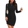 image:imageLYANER Womens Cable Knit Bodycon Dress Crewneck Knit Long Sleeve Cocktail Mini Sweater DressesBlack