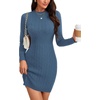 image:imageLYANER Womens Cable Knit Bodycon Dress Crewneck Knit Long Sleeve Cocktail Mini Sweater DressesDark Blue