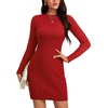 image:imageLYANER Womens Cable Knit Bodycon Dress Crewneck Knit Long Sleeve Cocktail Mini Sweater DressesWine Red