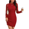image:imageLYANER Womens Cable Knit Bodycon Dress Crewneck Knit Long Sleeve Cocktail Mini Sweater DressesWine Red
