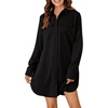 image:imageLYANER Womens Casual Button Down Shirt Dress Collared V Neck Long Sleeve Mini DressesBlack