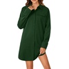 image:imageLYANER Womens Casual Button Down Shirt Dress Collared V Neck Long Sleeve Mini DressesDark Green